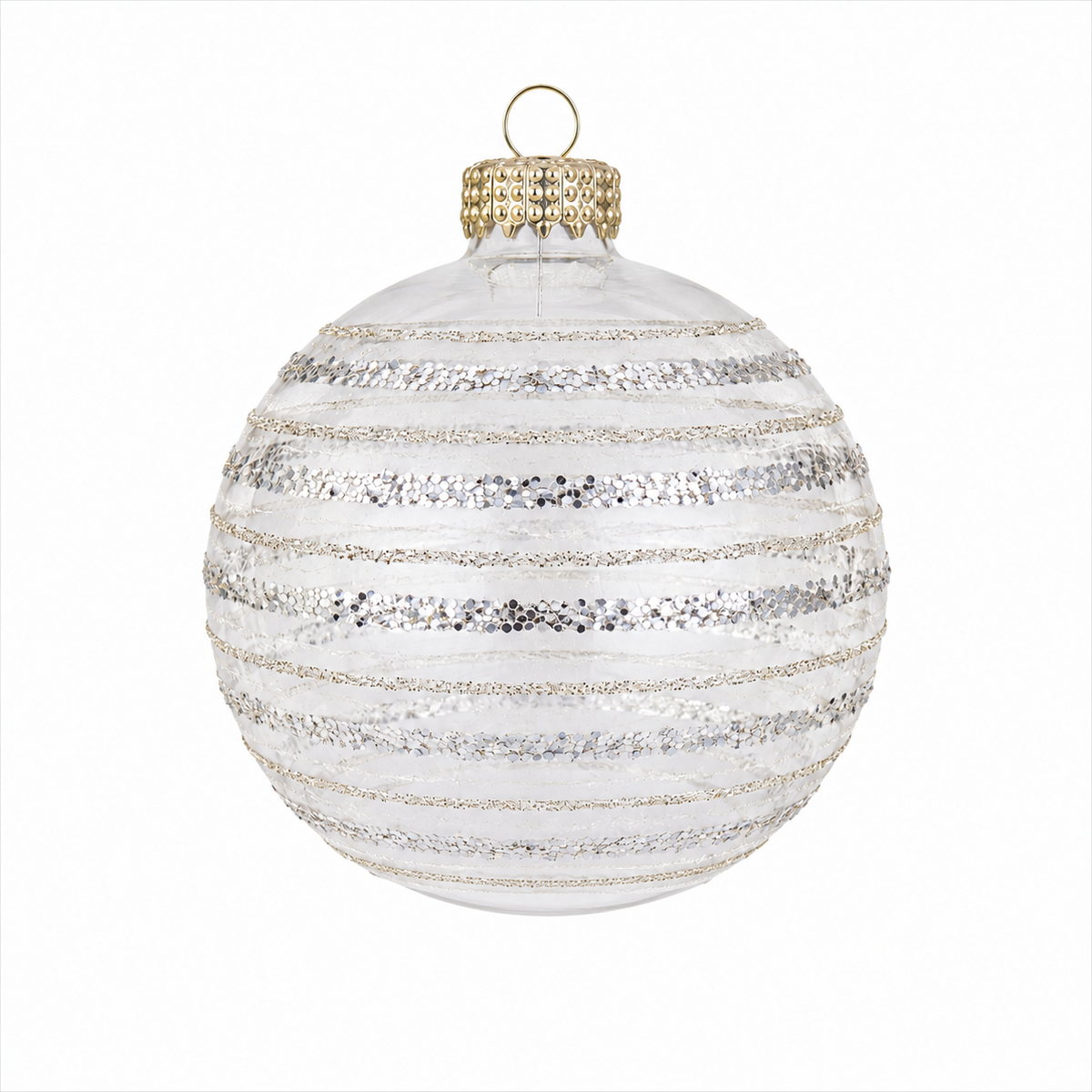 Pallina di Natale in vetro trasparente decoro geometrico oro e argento, 8 cm – ornamenti natalizi Merry Worlds, foto 3