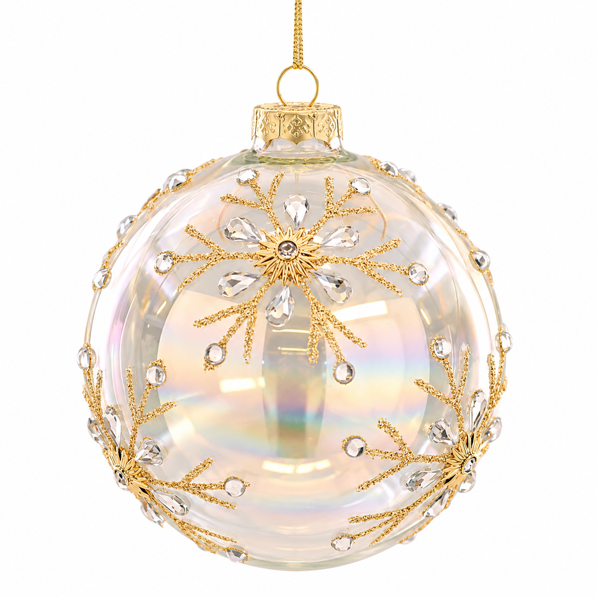 Pallina di Natale in vetro trasparente con fiocchi di neve oro – palline di Natale in vetro Merry Worlds