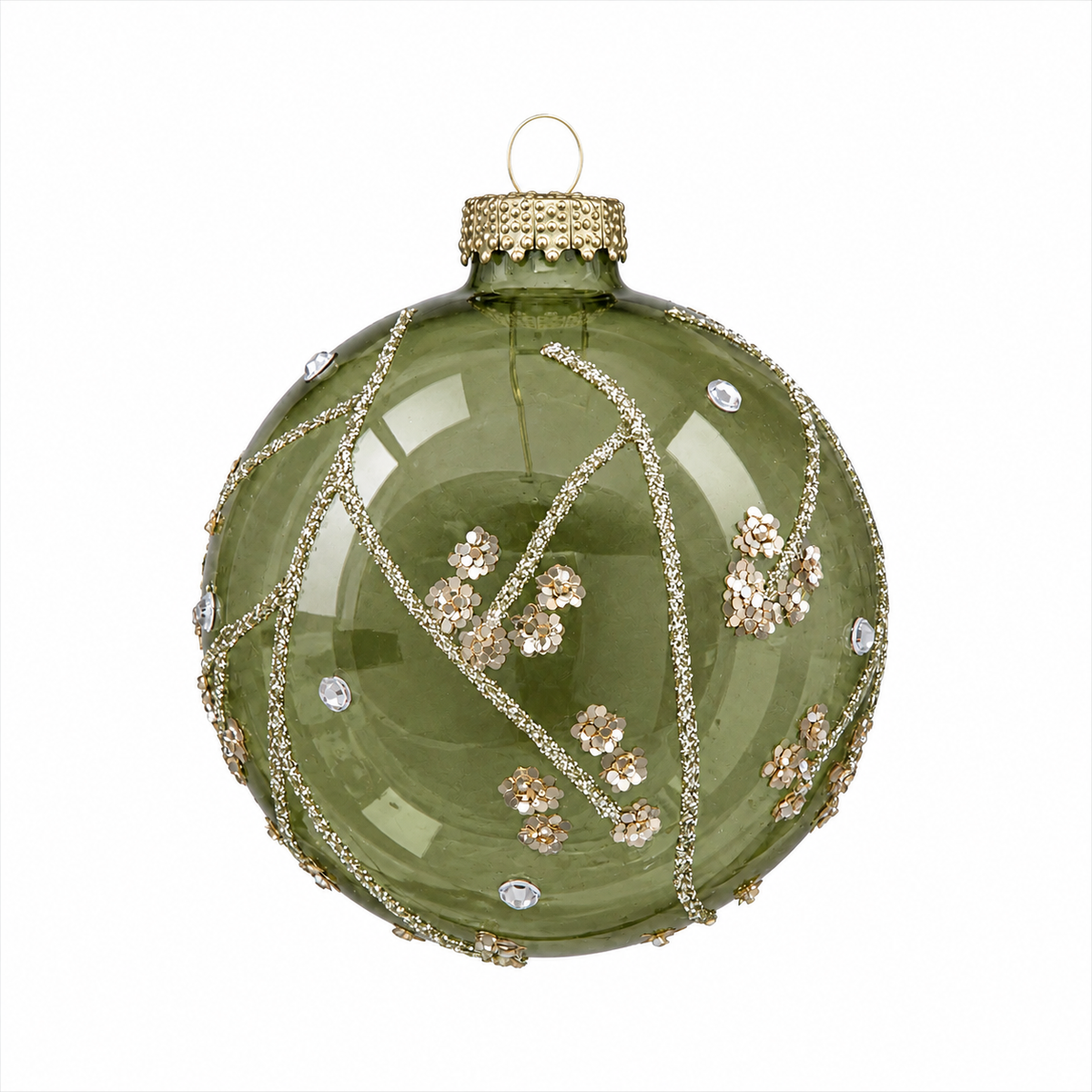 Pallina di Natale in vetro verde opaco con decoro rami botanici, 8 cm – decorazioni per albero di Natale Merry Worlds, foto 2