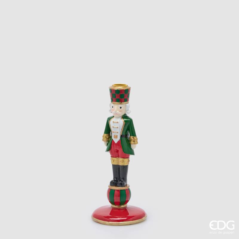 Portacandela natalizio soldatino schiaccianoci verde e rosso, 25 cm