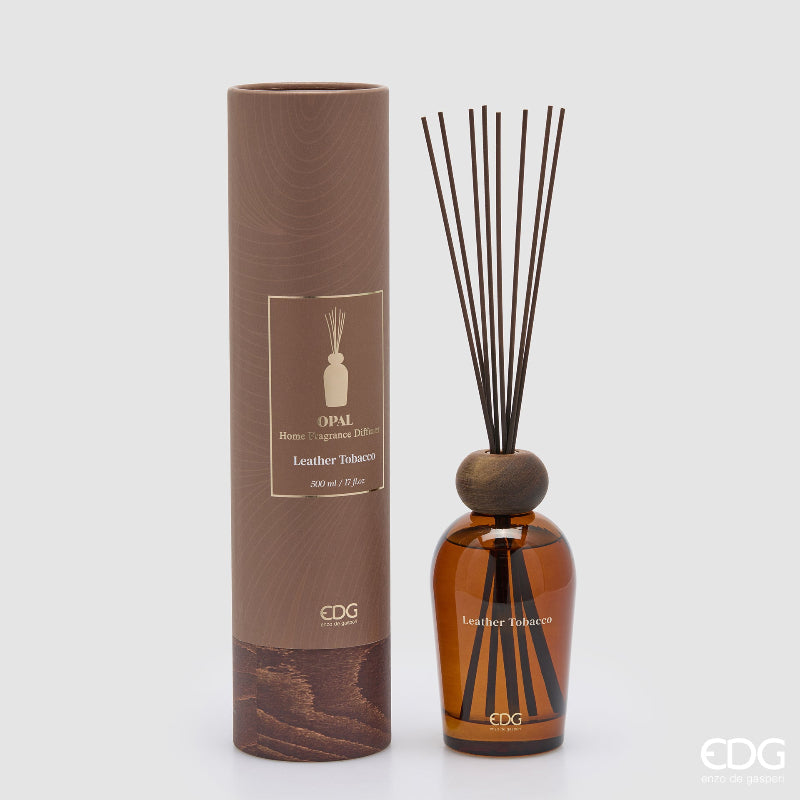 Profumatore per ambienti Opal Leather Tobacco 500 ml con bastoncini e confezione