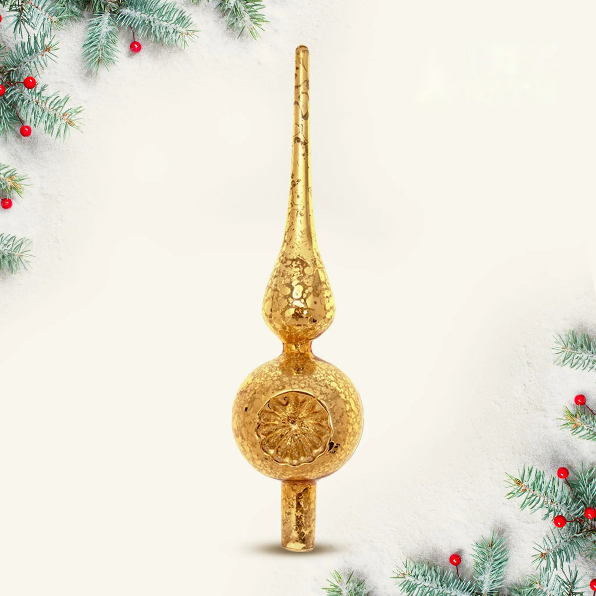 Puntale per albero di Natale in vetro con riflesso mercurio, 22 cm, oro – accessori per albero di Natale Merry Worlds