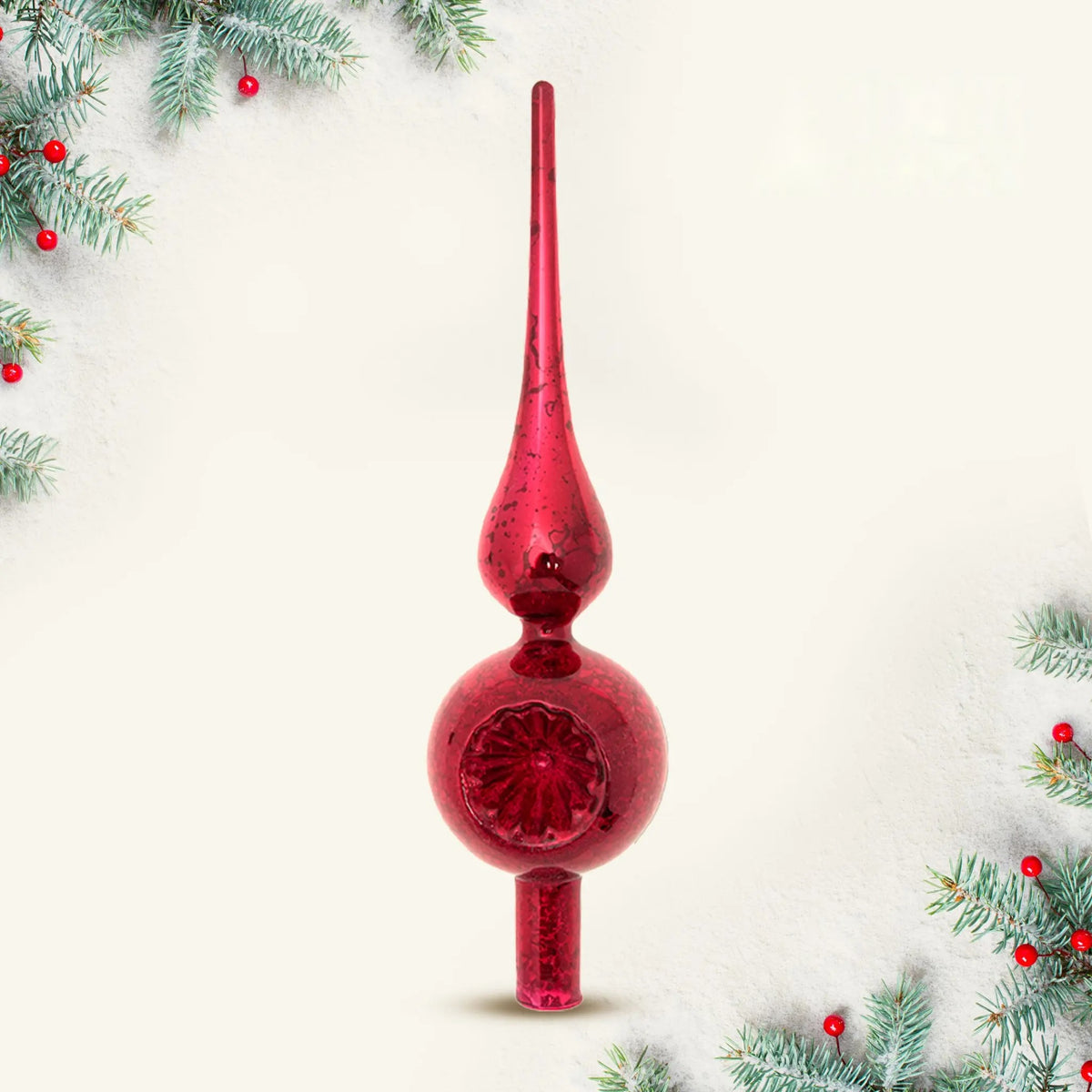 Puntale per albero di Natale in vetro con riflesso mercurio, 22 cm, rosso – decorazioni natalizie di lusso Merry Worlds, foto 2
