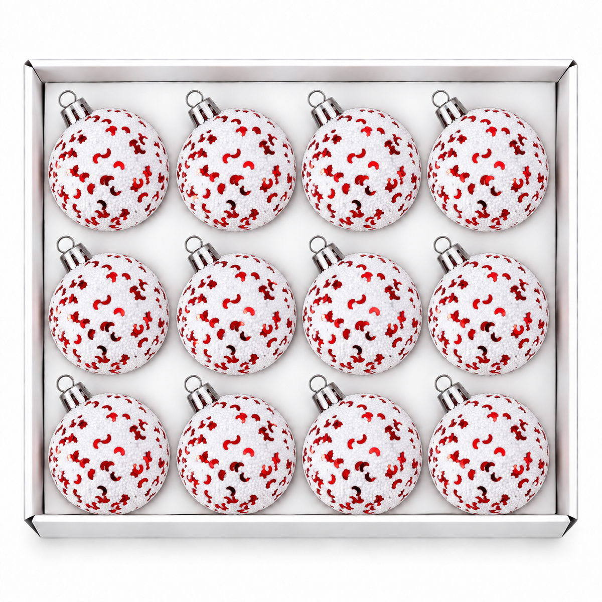 Set 12 Palline di Natale Infrangibile Rossa con Micro Perle e Paillettes, 8cm e 10cm – palline di Natale infrangibili Merry Worlds