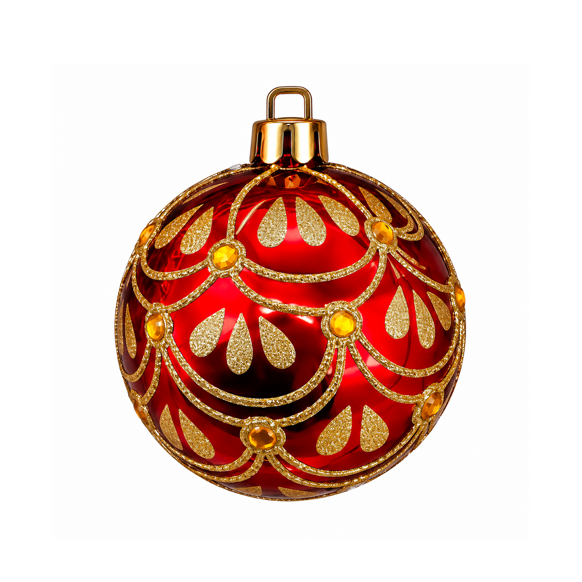 Set 12 Palline di Natale Infrangibili Rosse con Drappeggi Oro e Gemme, 8cm e 10cm – palline di Natale eleganti Merry Worlds, foto 2