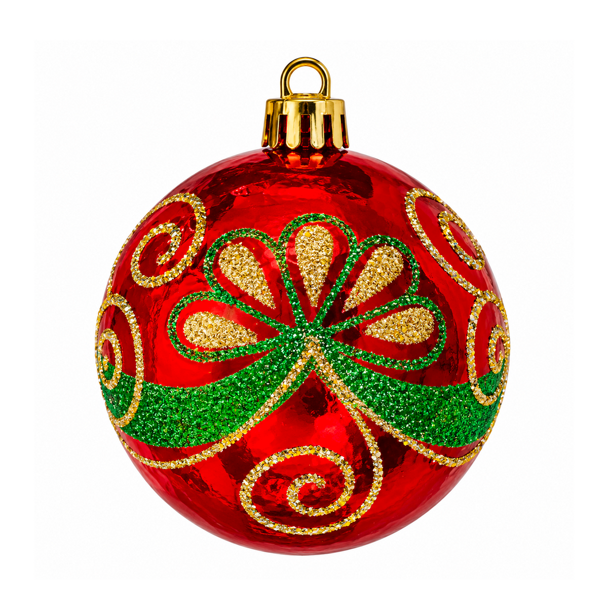 Set 12 Palline di Natale Infrangibile Rossa Lucida con Fiore Verde e Oro, 8cm e 10cm – palline di Natale eleganti Merry Worlds, foto 2