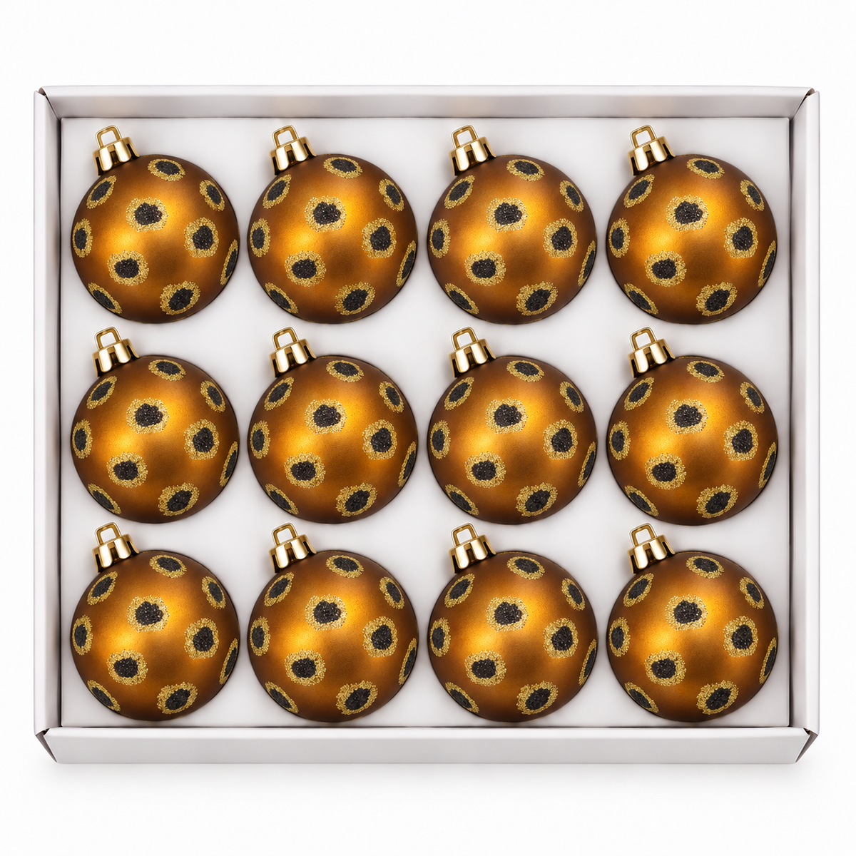 Set 12 Palline di Natale Infrangibili Bronzo Leopardate, 8cm e 10cm – palline di Natale infrangibili Merry Worlds