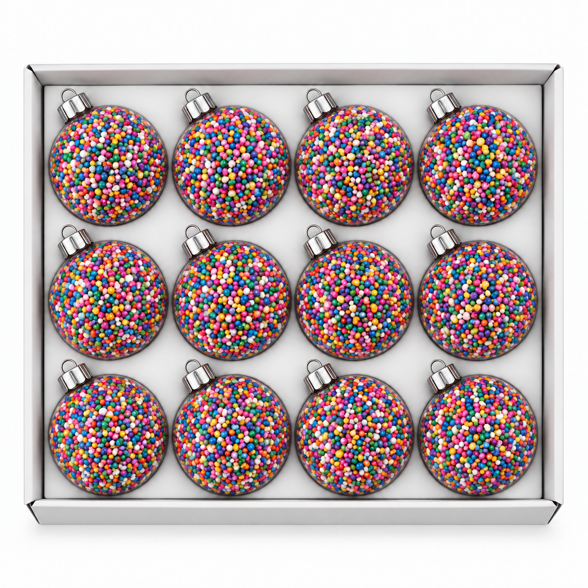 Set 12 Palline di Natale Infrangibili con Confetti Colorati, 8cm e 10cm – palline di Natale infrangibili Merry Worlds