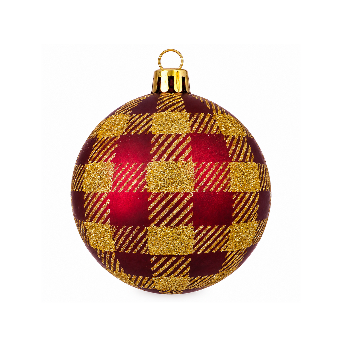 Set 12 Palline di Natale Infrangibili Tartan Rosso e Oro, 8cm e 10cm – decorazioni per albero di Natale Merry Worlds, foto 2