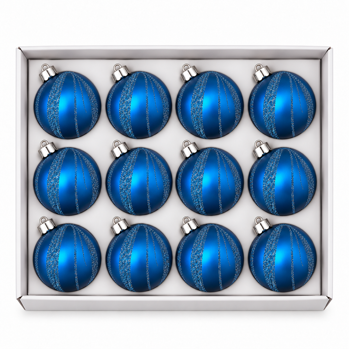 Set 12 Palline di Natale Infrangibile Blu con Decori Glitter 8cm/10cm – palline di Natale infrangibili Merry Worlds