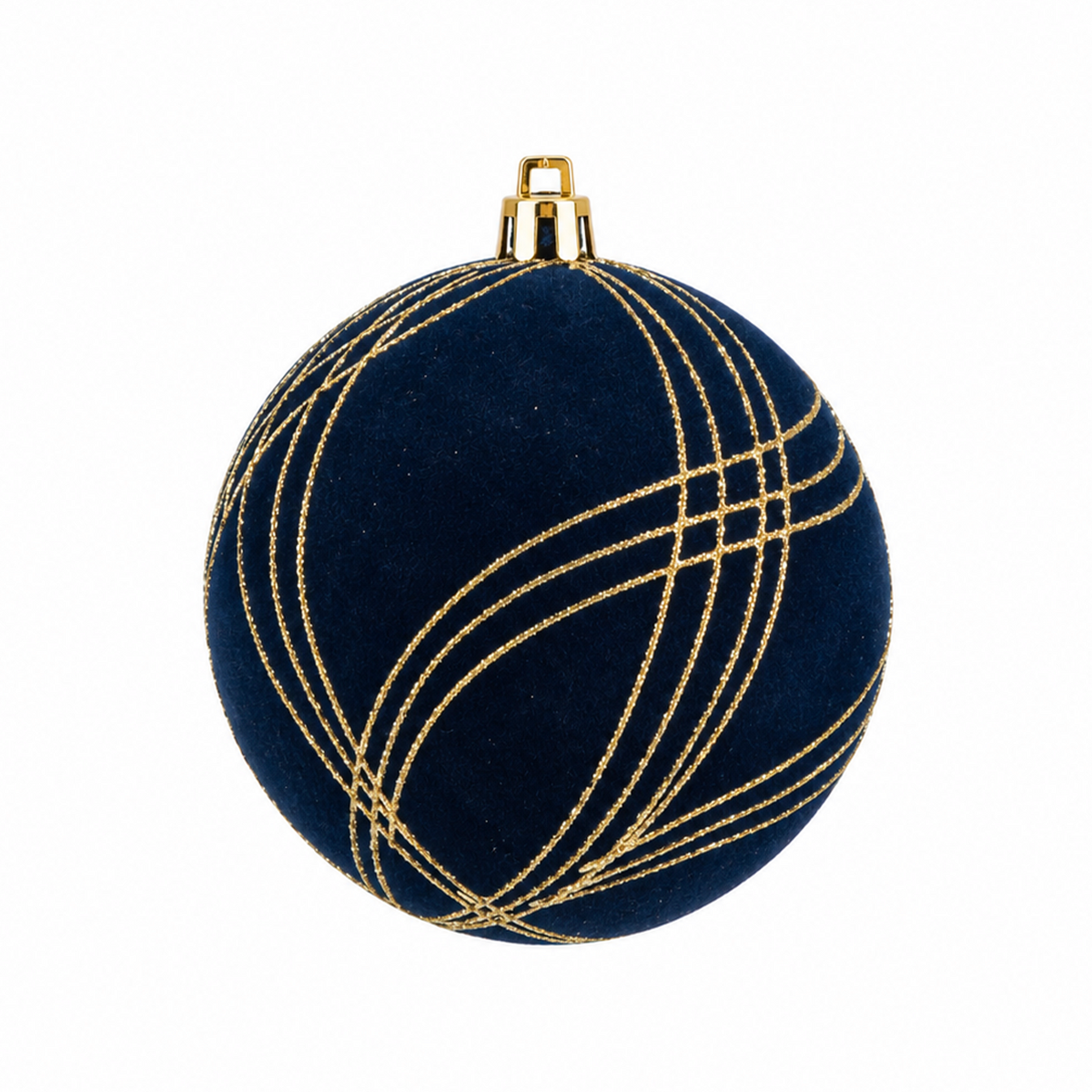 Set 12 Palline di Natale Infrangibile Blu Velluto con Decoro Geometrico Oro 8cm/10cm – palline di Natale eleganti Merry Worlds, foto 2