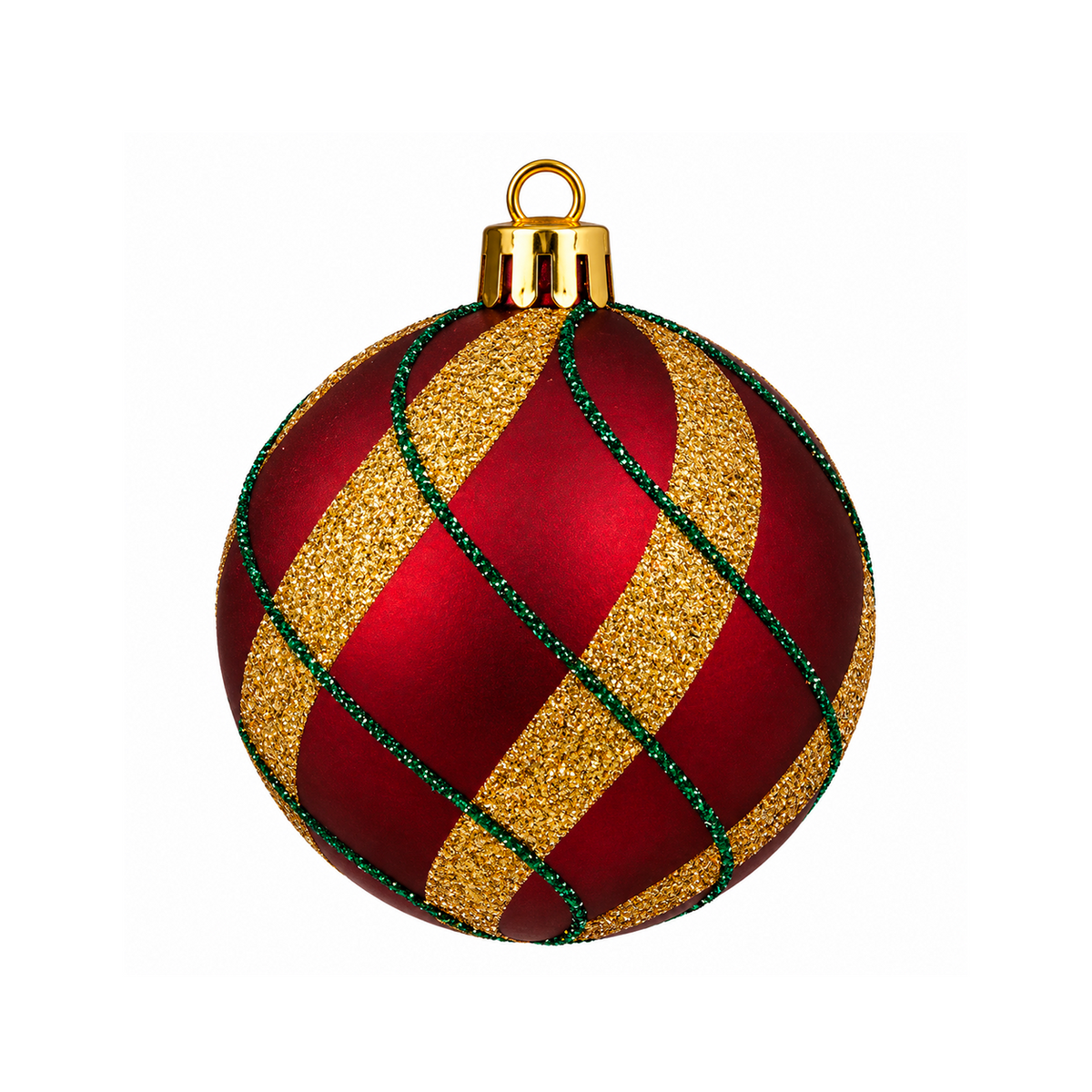 Set 12 Palline di Natale Infrangibile Bordeaux con Strisce Glitter Oro e Verde 8cm/10cm – ornamenti natalizi Merry Worlds, foto 2
