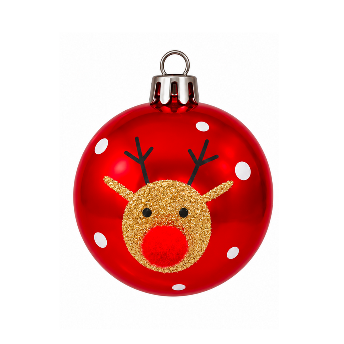 Set 12 palline di Natale infrangibili rosse con disegno glitter oro, 8 cm – ornamenti natalizi Merry Worlds, foto 2