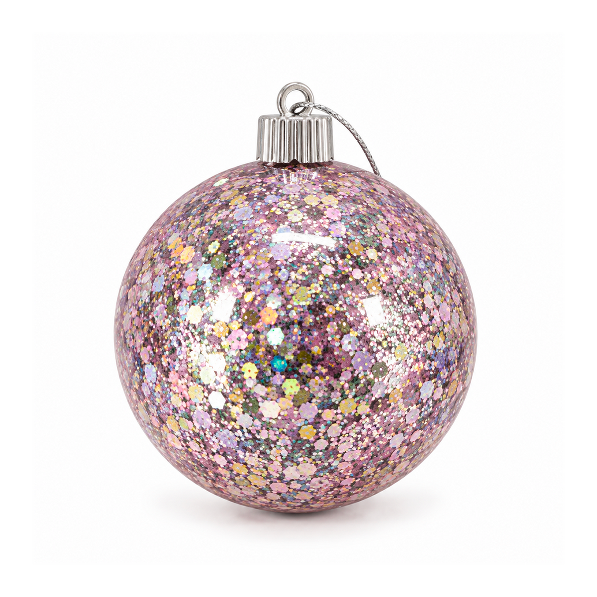 Set 12 Palline di Natale Infrangibile Trasparente con Glitter e Coriandoli Rosa 8cm/10cm – ornamenti natalizi Merry Worlds, foto 2
