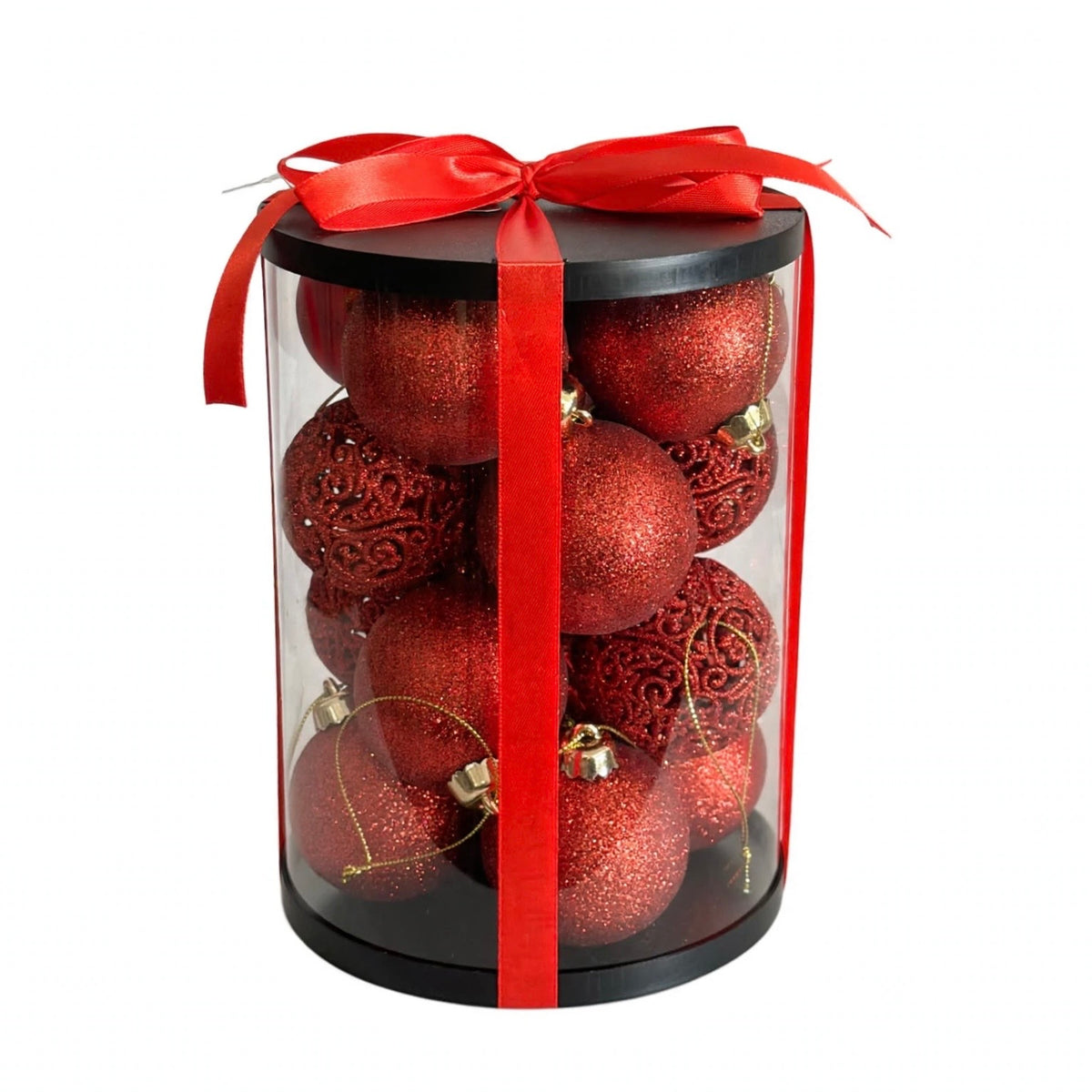 Set 16 palline glitter infrangibili traforate, 6 cm, colore rosso – decorazioni per albero di Natale Merry Worlds, foto 2