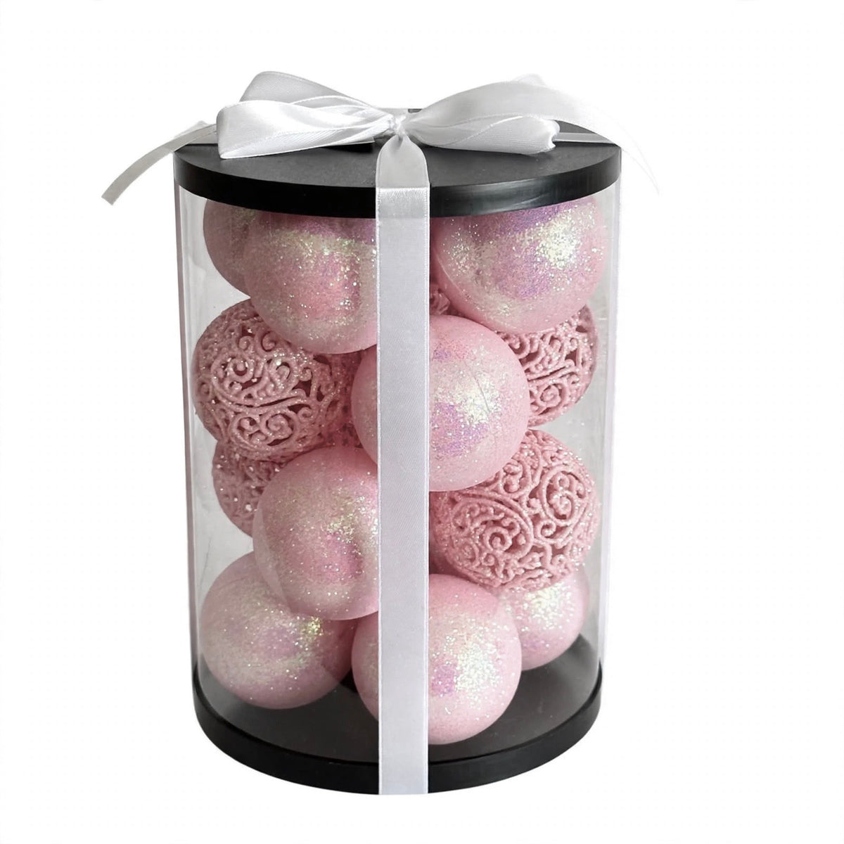 Set 16 palline glitter infrangibili traforate, 6 cm, colore rosa – ornamenti natalizi Merry Worlds, foto 4