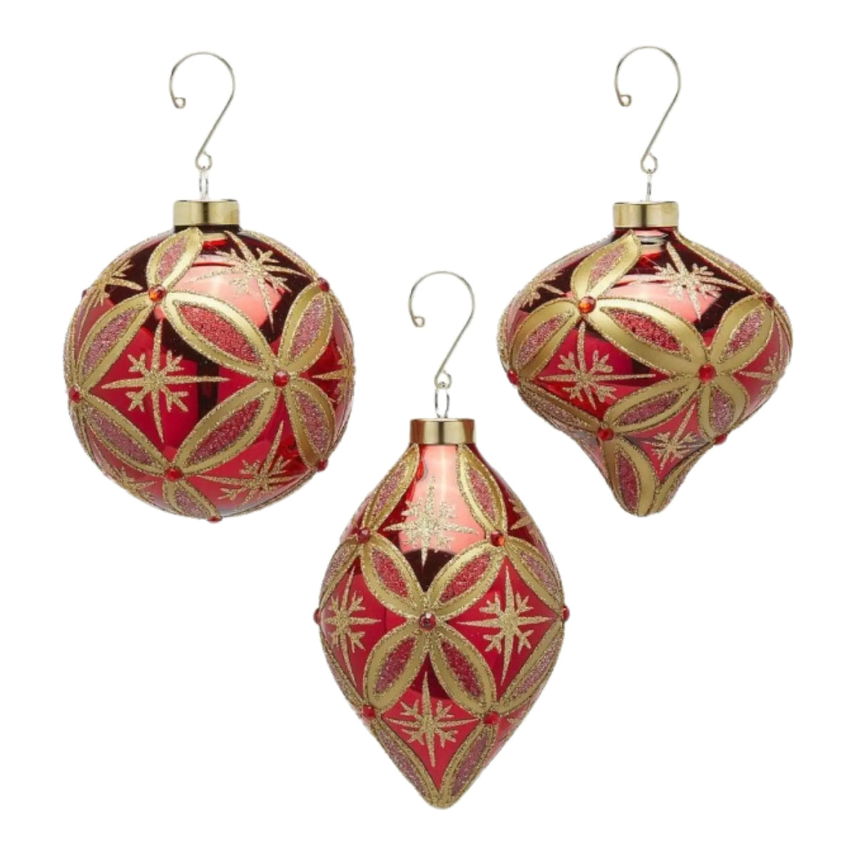 Set di 3 decorazioni in vetro con rubini, collezione Luxe, rosso – decorazioni natalizie di lusso Merry Worlds