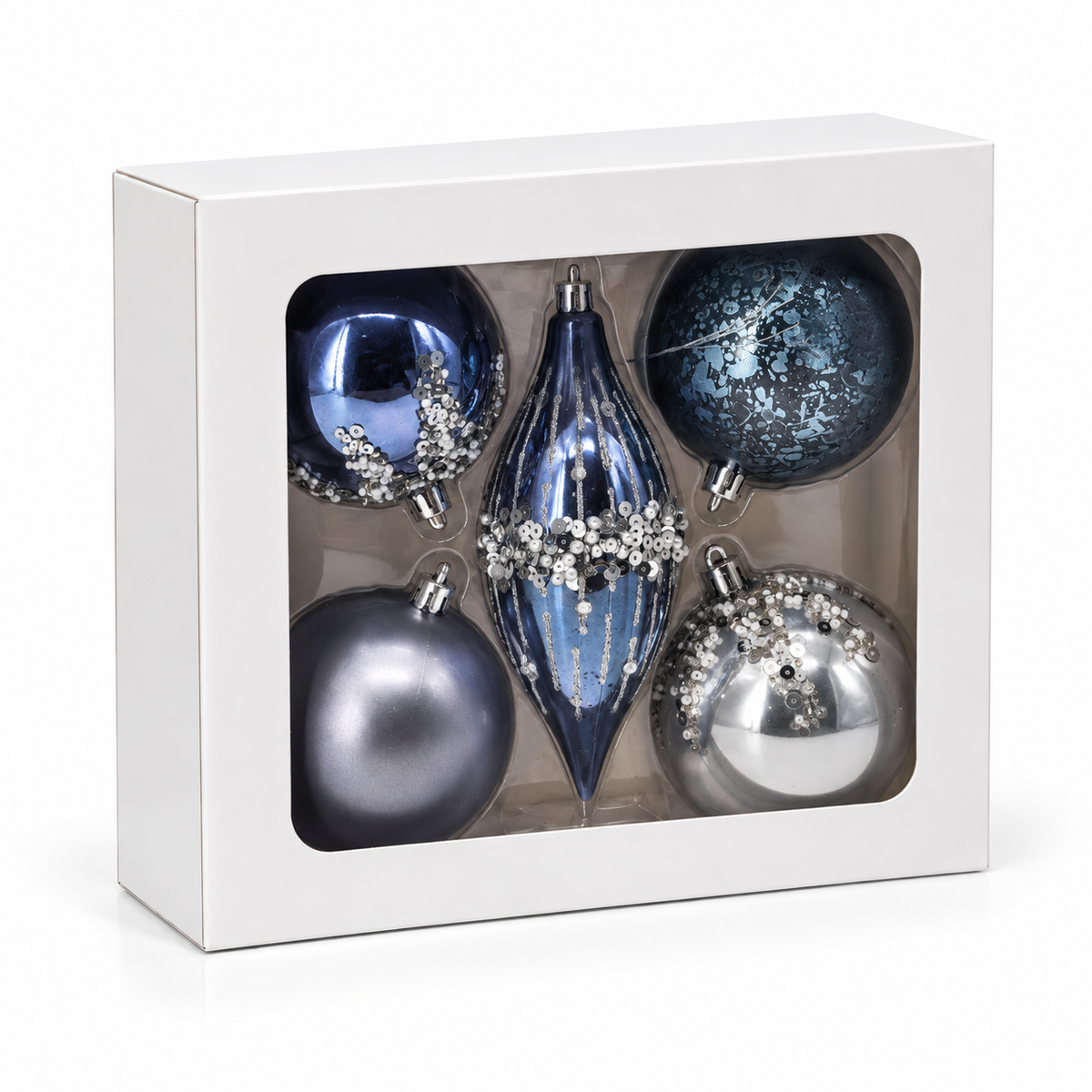 Set 5 Palline di Natale Infrangibili, 8 cm, colore Blu Azzurro – palline di Natale infrangibili Merry Worlds