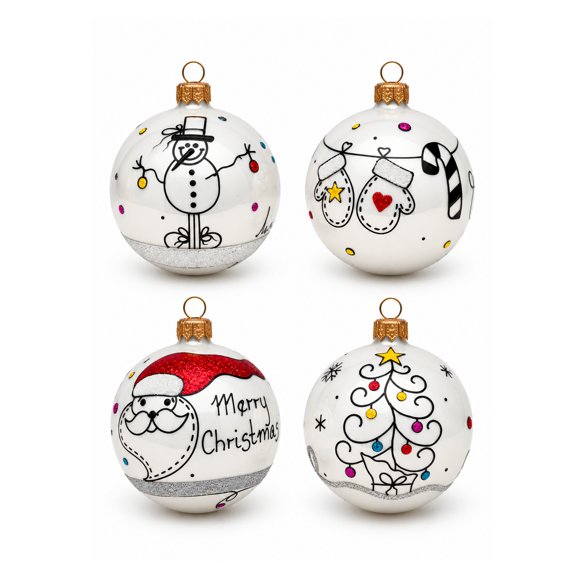 Set 4 palline di Natale in vetro bianco 8 cm, decori invernali, albero di Natale – palline di Natale eleganti Merry Worlds, foto 3