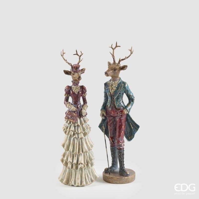 Statue natalizie cervo Bohème dama e gentiluomo in abiti d'epoca, 42 cm
